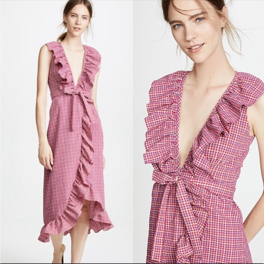 MISA Los Angeles Stella Ruffle Plaid Wrap Dress